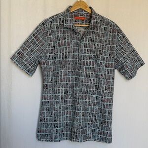 Tori Richard Men's Hawaiian Allover Print Short Sleeve Camp Shirt Size M Blue